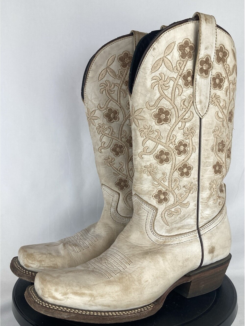 Women’s 6 JB Dillon Reserve Western Boots Tan Beige Floral Embroidered Leather